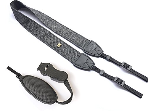 Camera Neck Shoulder Belt Strap,Alled Leather Vintage Print Soft Camera Straps for Women/Men for DSLR/SLR/Nikon/Canon/Sony/Olympus/Samsung/Pentax (Soft Black+Hand Grip Strap)