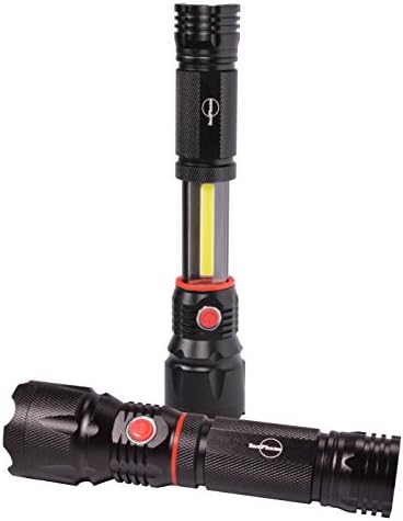 InoPhaze IPT-02 CREE LED White, Red Blinking &amp; Telescoping Body COB Flashlight &amp; Magnetic Base-Precision Milled Aluminum, Tactical Emergency - IPX5 Spotlight for Work, Auto, Camping, Garage, 350 lumen