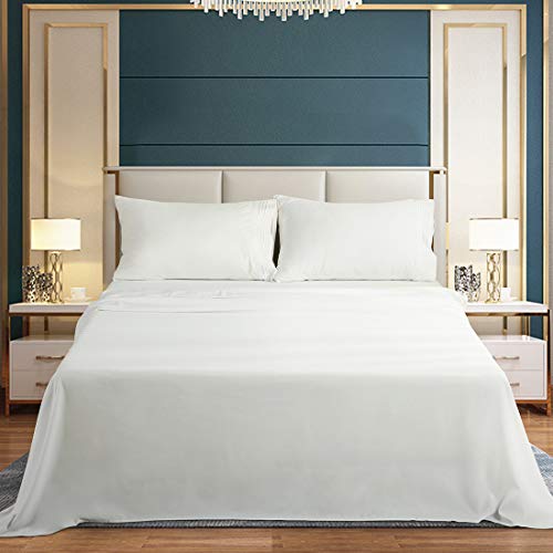 Abakan Queen Bed Sheet Set 4 Piece Super Soft Brushed Microfiber 1800 Series Hotel Luxury Egyptian Sheet Breathable, Wrinkle, Fade Resistant Deep Pocket Bedding Sheet Set (Queen, White) - Thumbnail 6