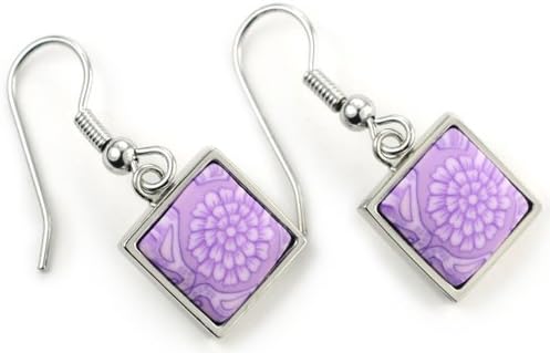 Jilzara Earrings - Square Bezel - Lilac - Clay Artisan Bead 603-006