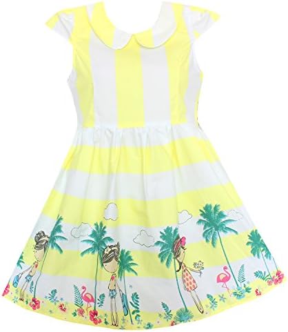 Shybobbi Fashion Girls Dress Pink Dot Panda Party Birthday Pageant Princess Children Clothes (6, Yellow)