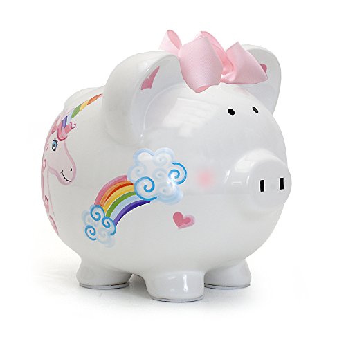 Child to Cherish Ceramic Piggy Bank, Unicorns and Rainbows