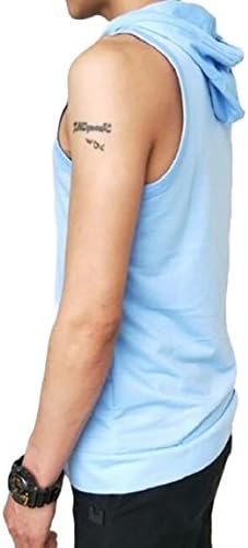 RRINSINS Men's Fashion Sleeveless Workout Gym Hoodie Zip-up Vests Tank Tops Sky Blue L