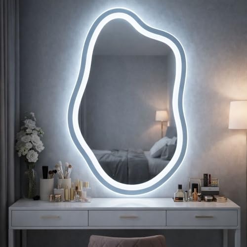 Espelho Orgânico 02 Jateado 3 Cores de LED e Touch Screen - Decorativo Lapidado Iluminação Luxo (50x80cm)