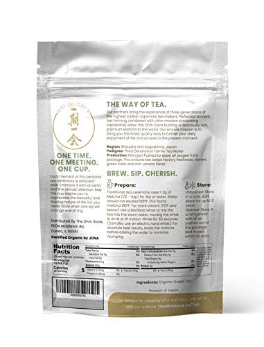 100% Organic Ceremonial Matcha Green Tea Powder by The Ohm Store - USDA Certified Organic Blend, Premium Ceremonial Grade, Pure Japanese Matcha Tea, Unsweetened and Vegan - 20g, 20 Servings