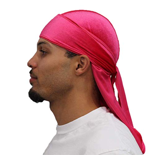 Pink Velvet Durag for Waves - Silky 360 Wave Cap Inside - Designer Quality Durags - Double Wide Straps for Enhanced Compression - Extra Long Straps - Premium Wave Products - for Men and Women