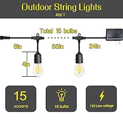 Patio Lights Outdoor String Lights GANA 48FT 2700K