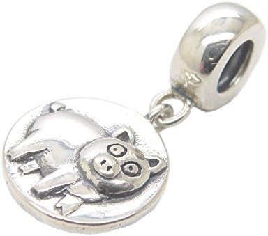 JOYOTO Chinese Zodiac Animal Dangle Charms Sterling Silver Bead Fit Bracelets for Kids Men (Pig)