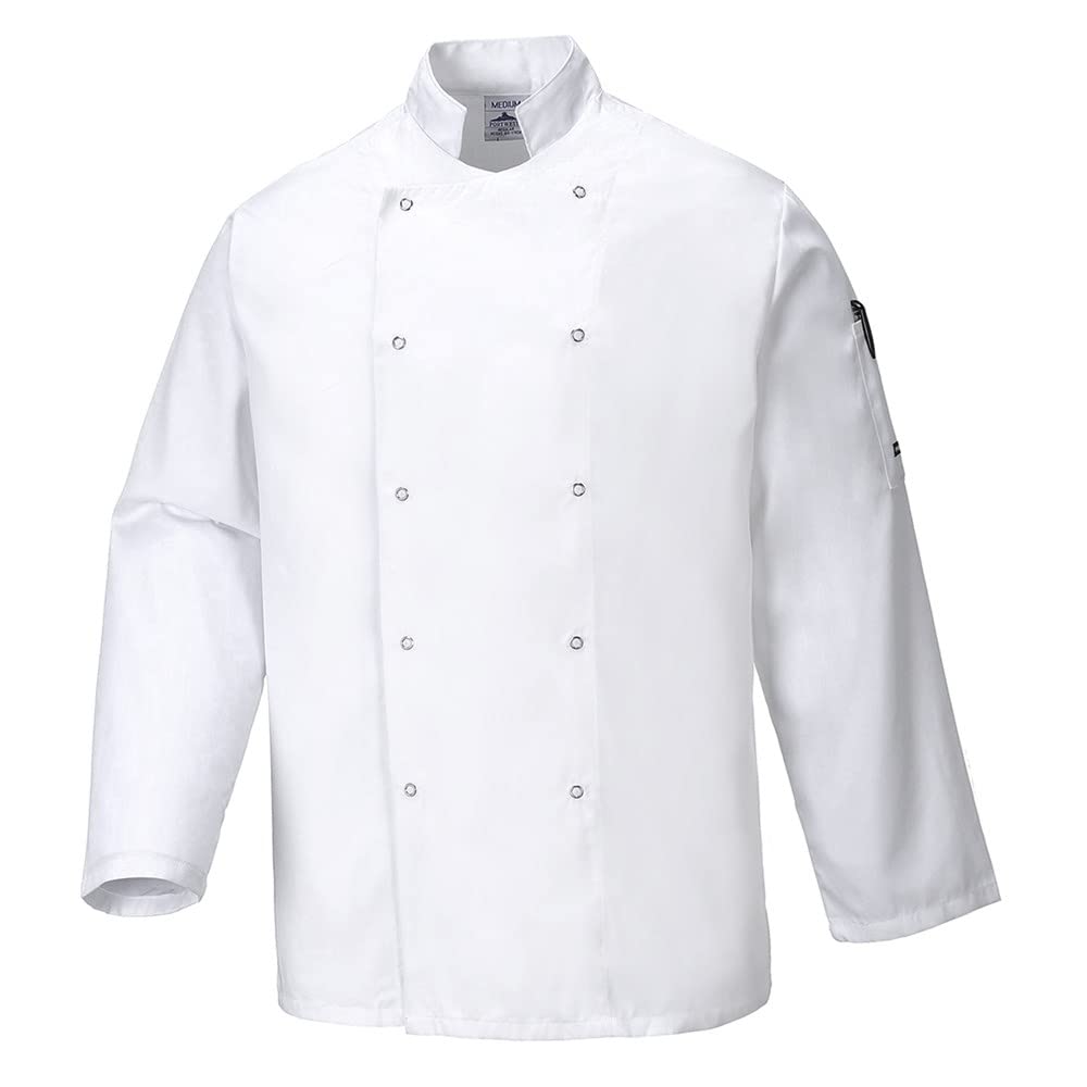 Portwest Suffolk Chefs Jacket L/S, Size: L, Colour: White, C833WHRL