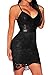 Sexy Womens Black Lace Faux Leather Lace Up Back Club Party Mini Dress (Small, Black)