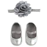Rising Star Baby Girl's Shoes and Headband Gift Box Set, Silver Flower, 6-12 Months