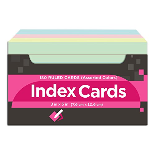 RIANCY Mini Index Cards,Assorted Colors, 3X5- Inch,Heavy Thick Ruled Cards, 180-Count (Colored)