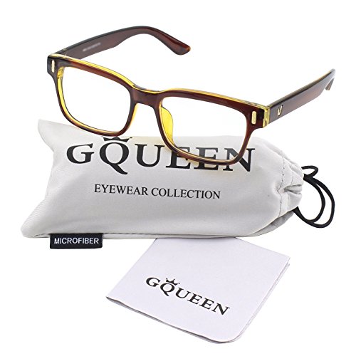 GQUEEN 201584 Modern Fashion Rectangular Bold Thick Frame Clear Lens Eye Glasses,Brown Gold