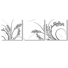 Canvas Wall Art Black and White Abstract Flowers Painting Artwork for Home Prints Framed - 12"x12"x3 Panels