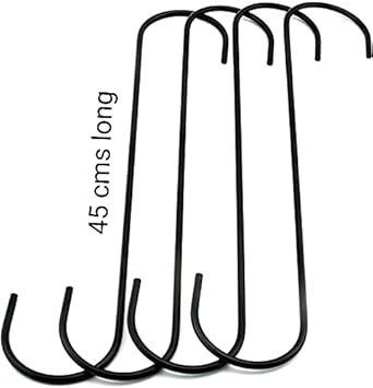Xplore Extra Long 45cm Heavy Duty S Hook Ms Powder Coated Hanging S Shaped Hooks for Kitchenware, Utensils, Bird Feeder, Plant Hanger, Tree Branch Hook Extension, Outdoor Lights (Pack of 10)