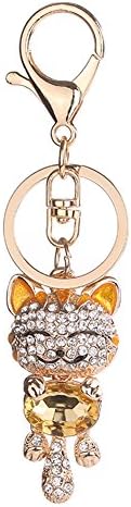 Awakingdmei Cute Kitten Cat Charming Bling Crystals Rhinestone Metal Keychain Key Ring Handbag Charm Pendent (Champagne)