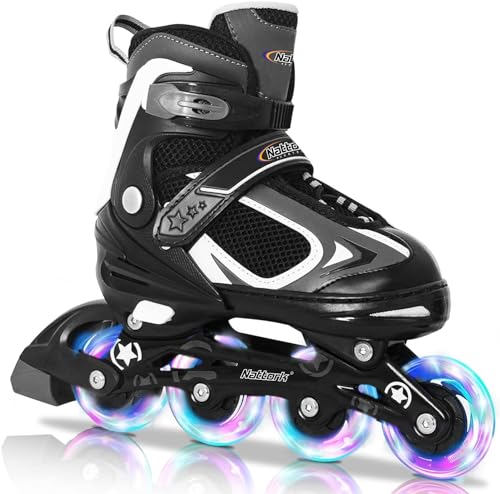 Nattork Inline Skates für Jungen, 4 Größen Inliner Kinder mit Leuchtendem Rad, Verstellbar Inline Skates für Jungen Mädchen Rollerblade für Anfänger K