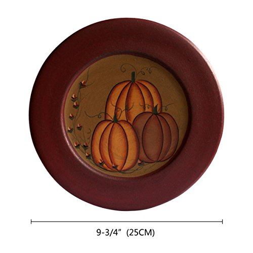 CVHOMEDECO. Primitive Antique Pumpkin Painted Wood Decorative Plate Halloween Display Wooden Plate Home Décor Art, 9-3/4 Inch - Thumbnail 4