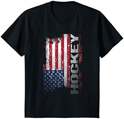 Kids Hockey Player Gifts, Cool USA Flag Hockey T Shirt 12 Black