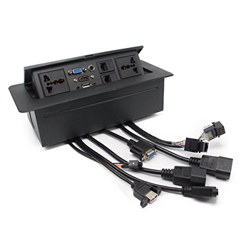 Conference Table Connectivity Power & Data Box HDMI VGA RJ45 USB 3.5MM Audio Power Hidden Multimedia Desktop Socket