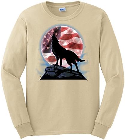 Express Yourself Adult American Howl Wolf Long Sleeve T-Shirt (Sand - Small)
