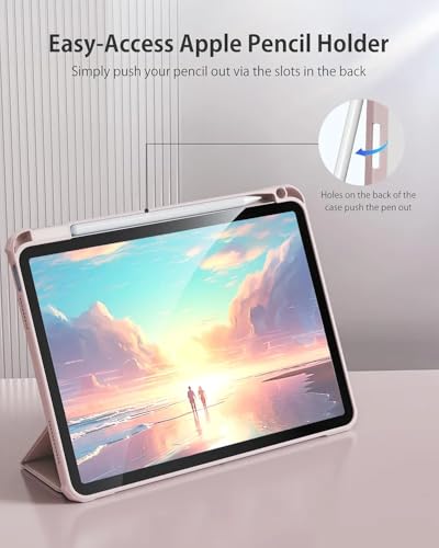 Case for iPad (A16) 11th Generation 11 inch 2025, iPad 10th Generation 10.9 inch 2022 with Pencil Holder, Clear Transparent Back Shell with Shockproof Cover, Auto Sleep (Pink)