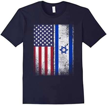 Mens American Israeli Flag T-shirt Israel Heritage Pride Tee Medium Navy