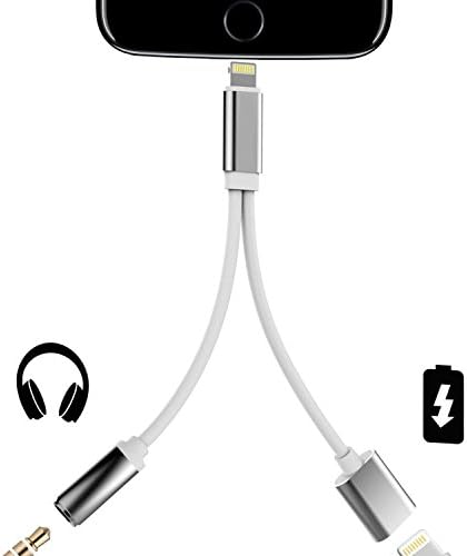 2 in 1 Lightning Charger + 3.5 mm Headphone Jack Audio Adapter for iPhone X, iPhone 8, iPhone 8 plus, iPhone 7, iPhone 7 plus, Adapter / Splitter (Support iOS 10.3 or Later (iOS 11.2)) [Silver]