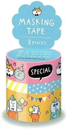 Mind Wave Kawaii Japanese Washi Tape Set of 3. Popular for Japanese Girls That Produced by Famous Company in Japan. (Anthropomorphized Funny cat)