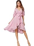 Milumia Women's V-Neck Striped Pinstripe Flounce Dip High Low Hem Split Wrap Dress