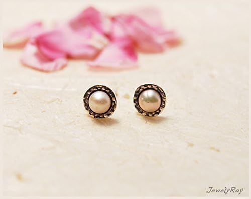 Small Round Pink Pearl Handmade Stud Earrings