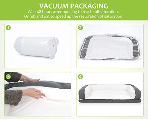 Pecute Orthopedic Dog Sofa Bed (L 89 * 56 * 18 cm), Egg Crate Memory Foam Pet Couch Bed with 3 Sides Bolster for Good Support, Removable Washable Cover, Non Slip Base, Ideal for Medium Dogs & Cats