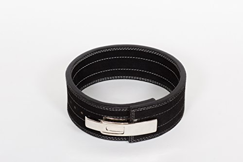 Lever Weight Belt by Force of Habit Fitness Suede Leather 13 MM Thickness 4" Wide Adjustable Quick 1 Finger Release Crossfit Bodybuilding Powerlifting Weightlifting Strongman Squats (Large) Black