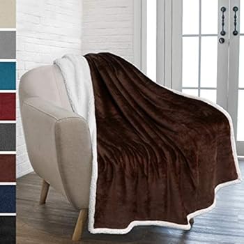 PAVILIA Premium Sherpa Fleece Throw Blanket | Soft, Plush, Fuzzy Brown Throw | Reversible Warm Cozy Microfiber Solid Blanket for Couch Sofa (Brown, 50x60 Inches)