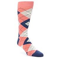 Statement Sockwear Coral/Navy Argyle Groomsmen Wedding Men