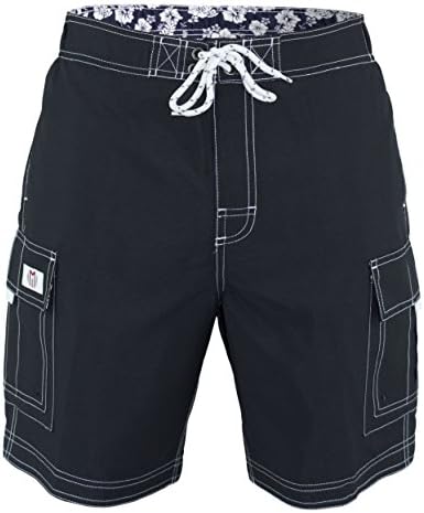 Matereek Men's Solid Color Cargo Trunks Style Microfiber Swim Trunks