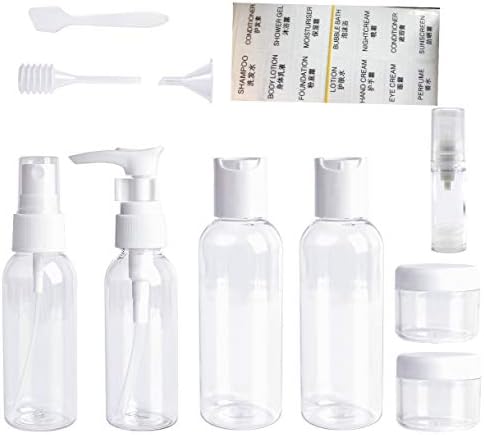 Travel Bottles Set 10Pcs Air Travel Size Portable Bottle Toiletries Liquid Containers with Clear Storage Bag For Makeup Cosmetics, Shampoo, Lotion, Conditioner, Shower Gel, Solar Oil, Cream (10PCS)