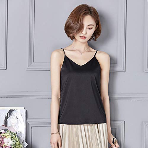 Inverlee Women Sexy Silk Ladies Camisole Bottom Blouse Shirt Soft Satin Tank Top Crop Black - Thumbnail 5