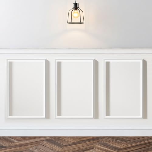 JSIWOTH Kit de Molduras de Pared 3 Sets 40 x 60 cm, Molduras para Pared Pre Cortadas, Paneles Decorativos Estilo Marco para DIY Revestimiento de Pared Interior, Blanco (Requiere adhesivo)