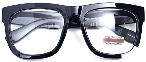 Big Square Horn Rim Eyeglasses Nerd Spectacles Clear Lens Classic Geek Glasses (Black 37694, Clear)