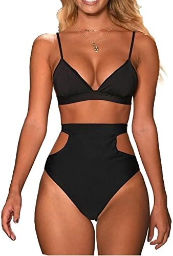 Mitang Women's 2 Pieces Bikini Top High Waist Cutout Bottom Swimsuits