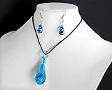 Ecloud Shop Unique Teardrop shaped Lampwork Murano Glass Bead Fashion blue Pendant Earring Set