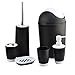 6 Piece Plastic Bath Accessory Bathroom Set, YIFAN Lotion Dispenser,Toothbrush Holder,Tumbler Cup,Soap Dish, Trash Can,Toilet Brush Set - Black