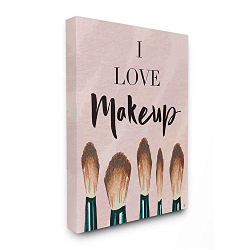 Stupell Industries I Love Makeup Text Pink Fashion Cosmetic Brushes Canvas Eliz…