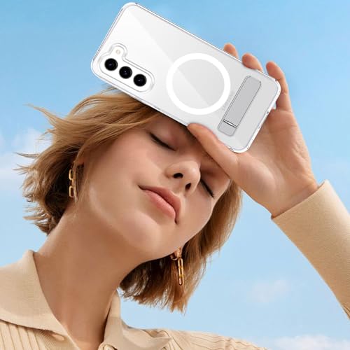 XTCASE Magnetic Case for Samsung Galaxy S23 5G [Compatible with MagSafe], Transparent Case with Adjustable Stand, Shockproof and Scratch Resistant Protection, Clear