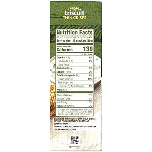 TRISCUIT ORGANIC ORIGINAL WHOLE GRAIN WHEAT CRACKERS, ORGANIC CRACKERS, VEGAN SNACKS, LUNCH SNACKS, 6.5 OZ
