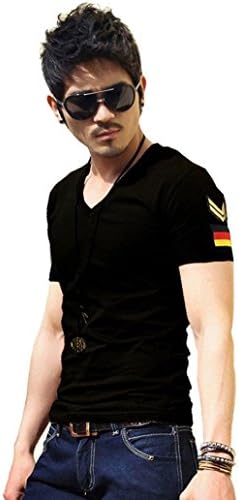 OVERMAL Men's Fashion Korean Naval Insignia T-shirt (X-Large, Black)