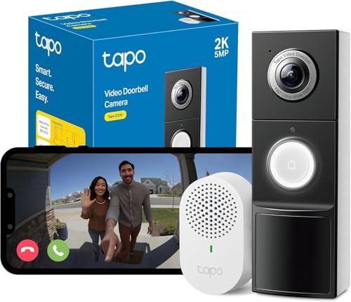 Tapo D235 Video-Türklingel Akku/Festverdrahtet (Video Doorbell) | Türklingel mit Kamera, 2K 5MP, Farbe Nachtsicht, 180° ultrabreiten Sichtfeld, 10000