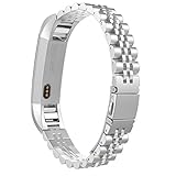 MoKo Fitbit Alta HR and Alta Band, Premium Solid Stainless Steel Metal Replacement Bracelet Strap Band with Connector for Fitbit Alta/Fitbit Alta HR, Silver