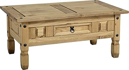 Corona 1 Drawer Coffee Table In Distressed Waxed Pine Amazon Co